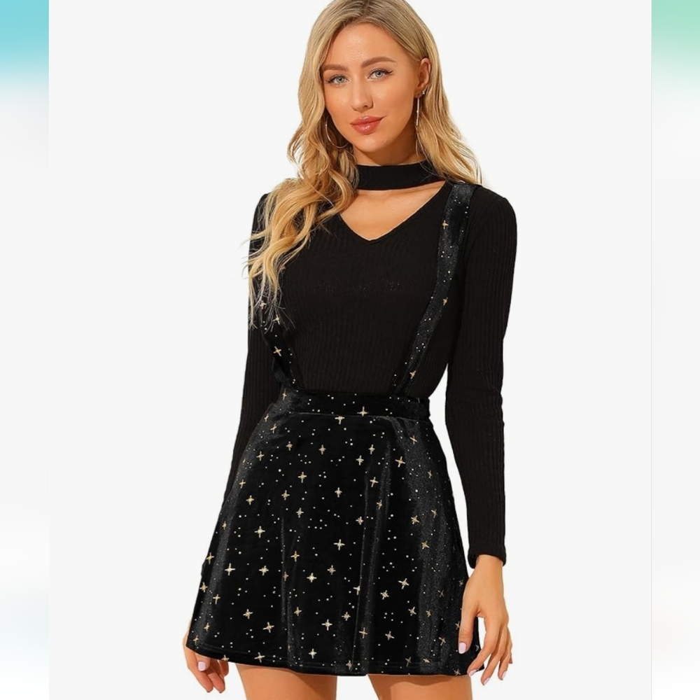Twinkle Stars ✨️ Velvet Suspender High Waisted Mini Skirt Size Large